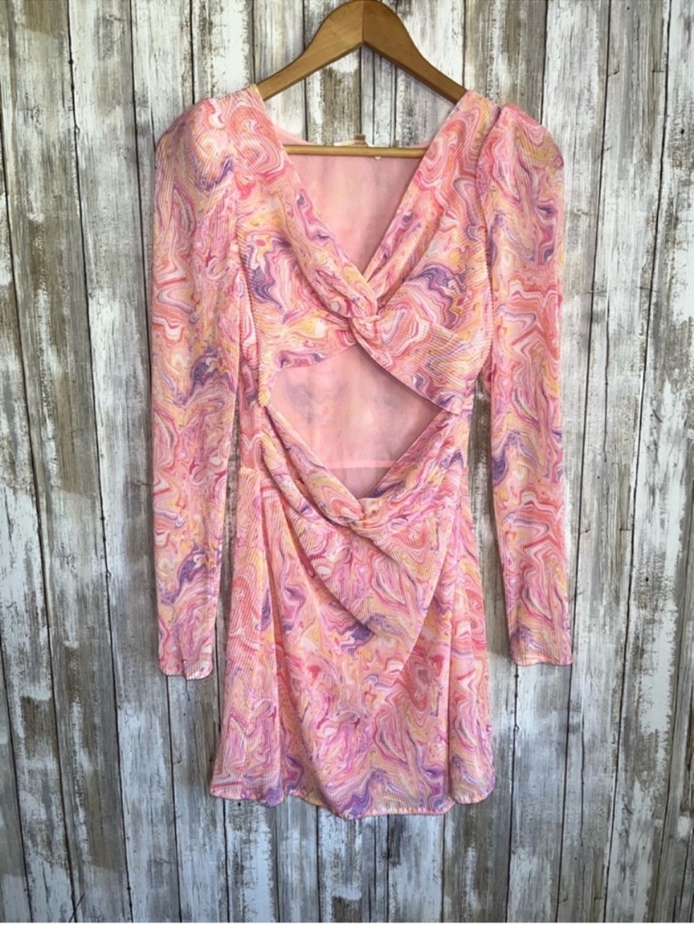 LoveShackFancy Nanita Mini Dress Golden Maize Pink Print Cutout Long Sleeve S - Picture 2 of 7